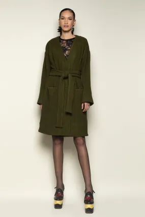 MADE TO ORDER: Olive Cable Knit Big Pocket Painter's Robe