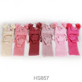 Wholesale Kids Girls 3 Pieces Set Butterfly Winter Knit Hats Beanie Scarf Gloves Two Fur Poms HS857