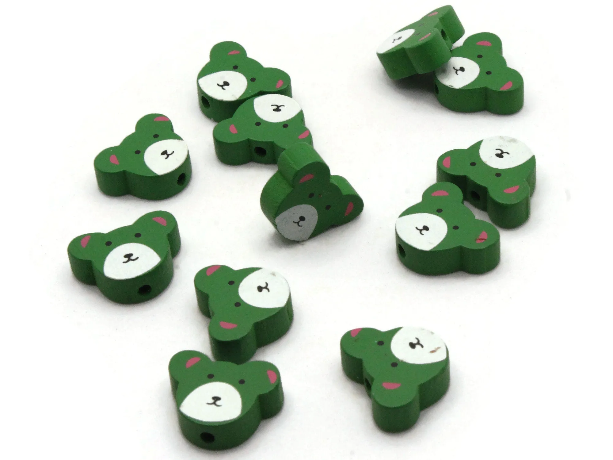 12 15mm Green Wooden Teddy Bear Beads