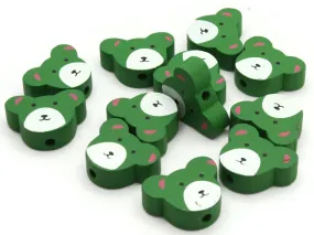 12 15mm Green Wooden Teddy Bear Beads