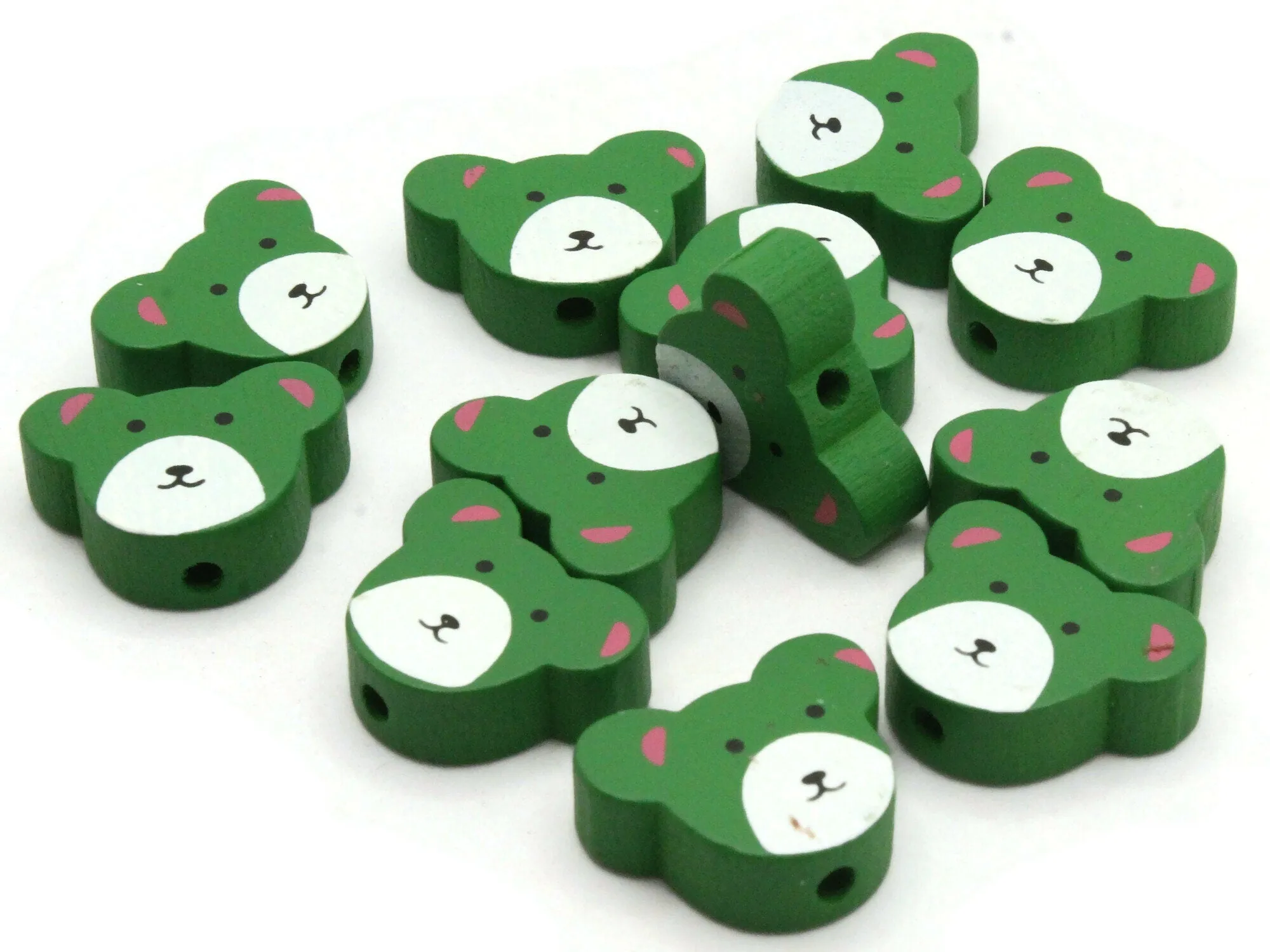 12 15mm Green Wooden Teddy Bear Beads