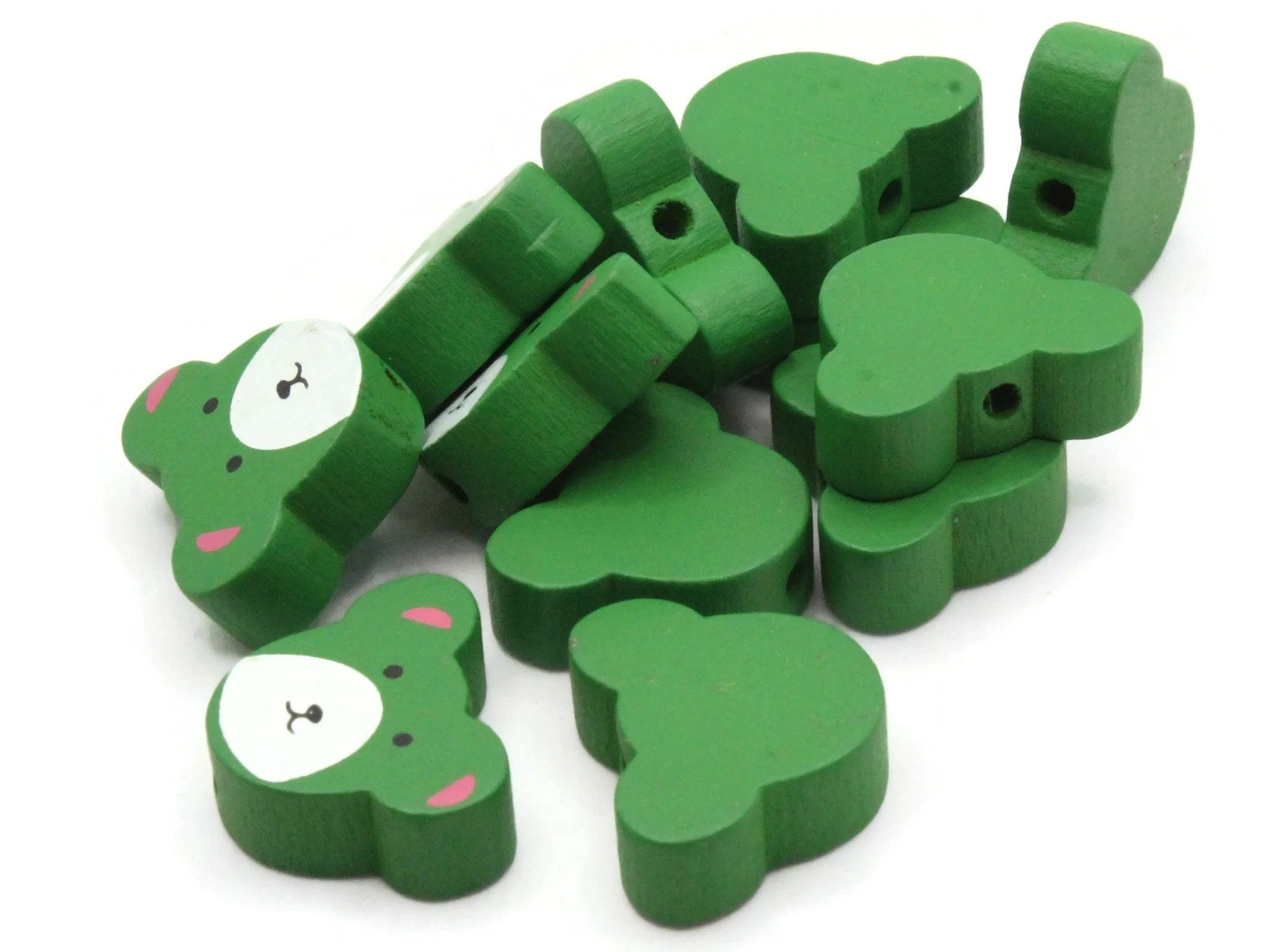 12 15mm Green Wooden Teddy Bear Beads