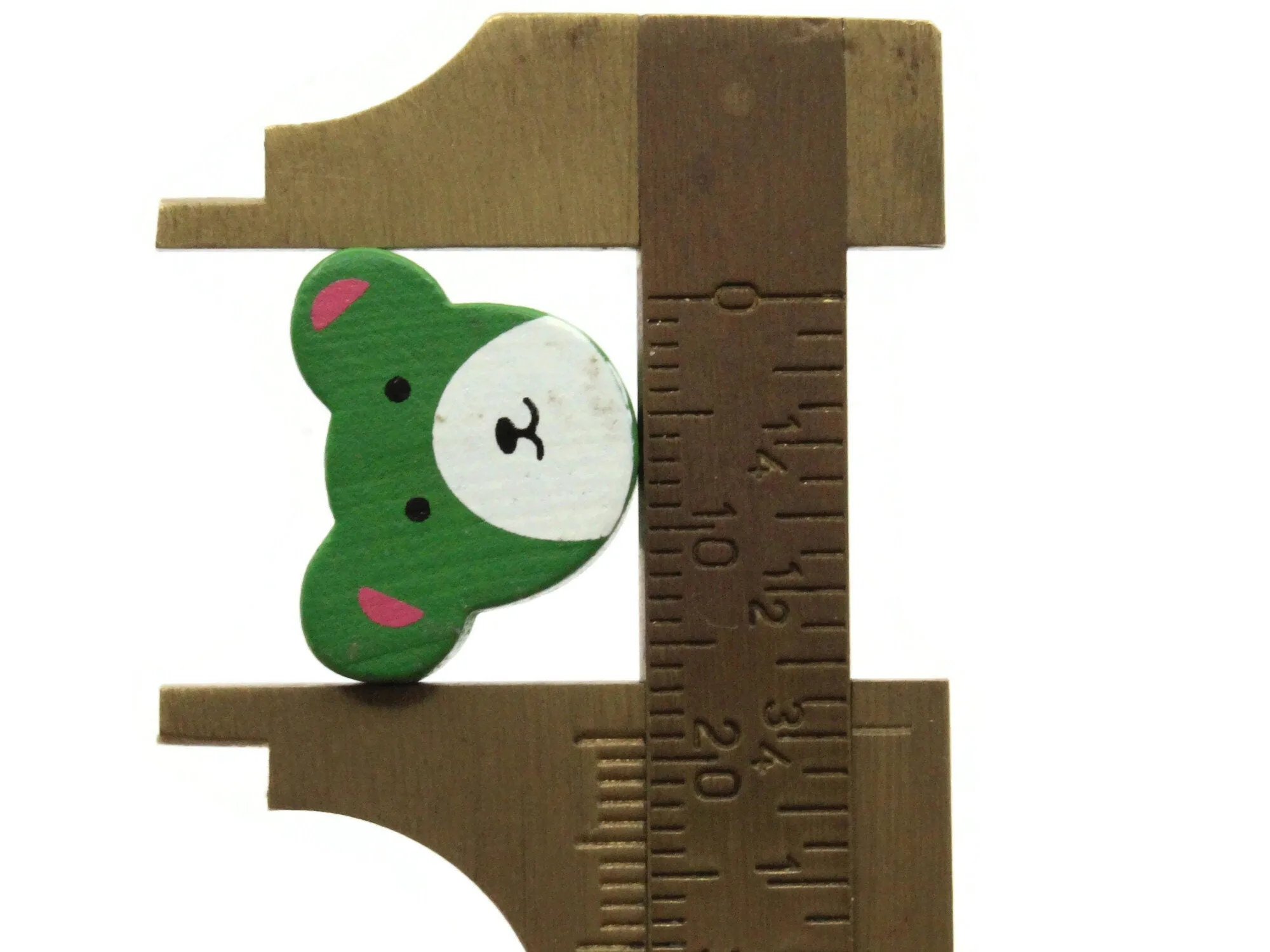 12 15mm Green Wooden Teddy Bear Beads