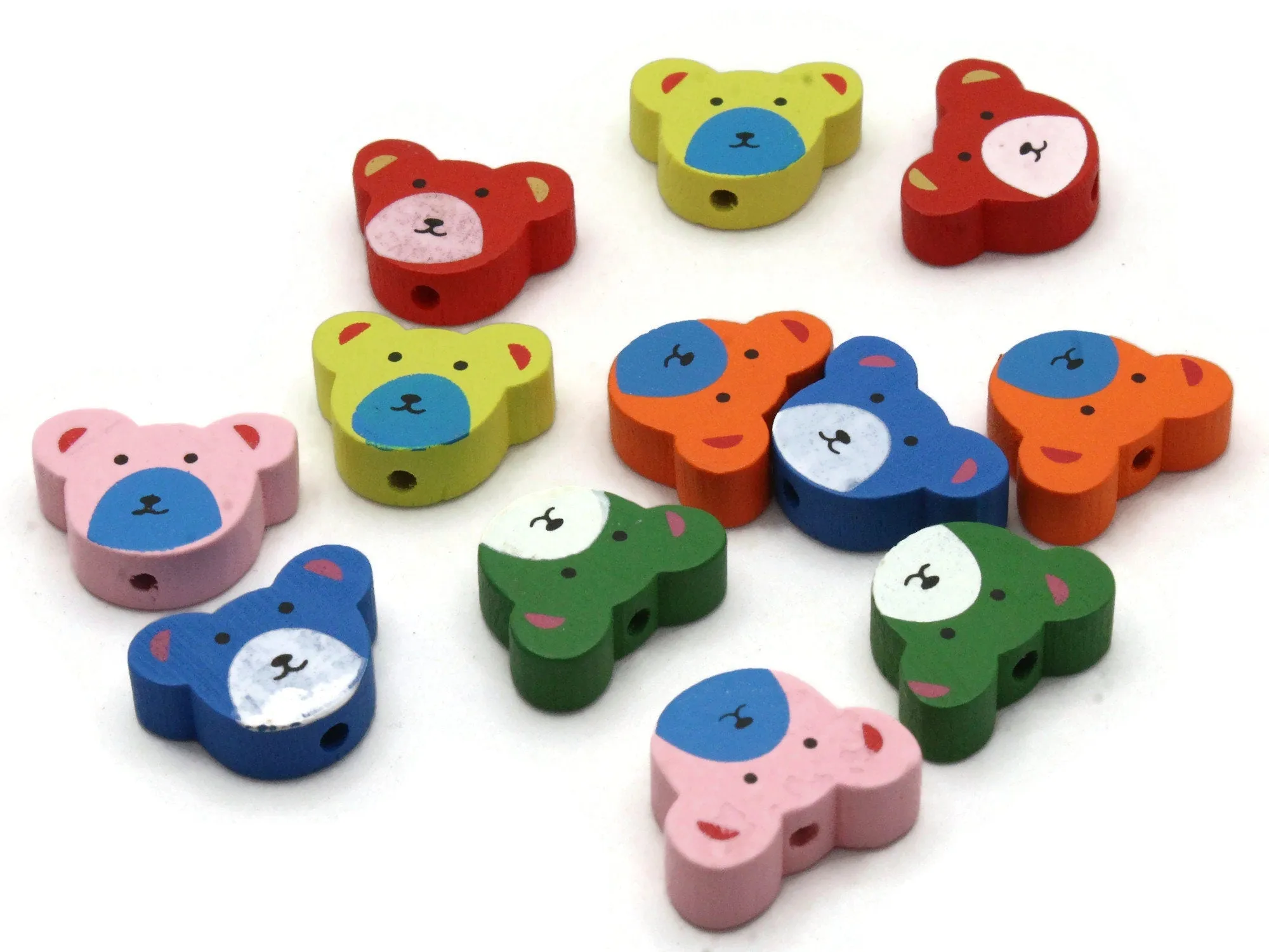 12 15mm Mixed Color Wooden Teddy Bear Beads