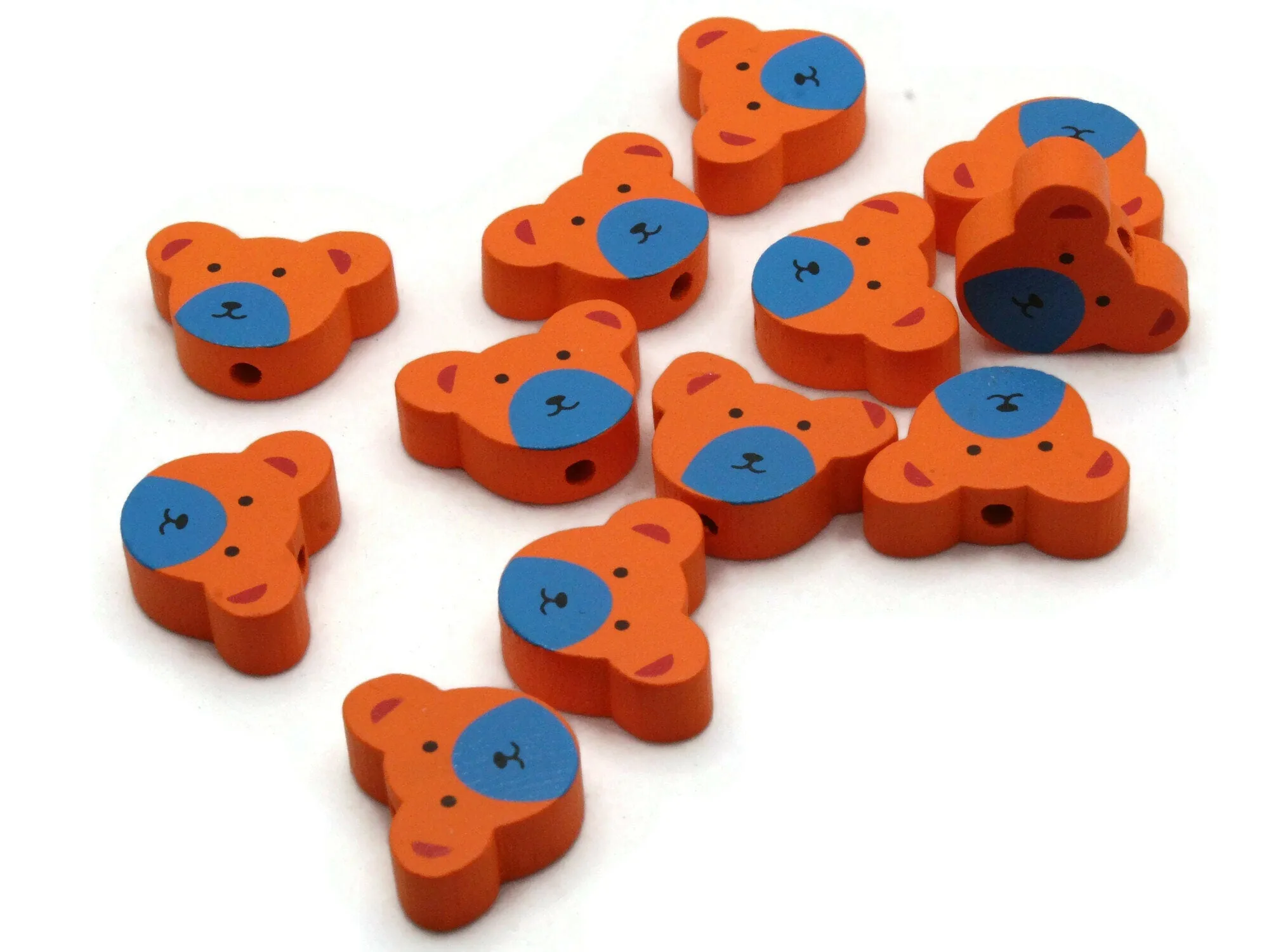 12 15mm Orange Wooden Teddy Bear Beads