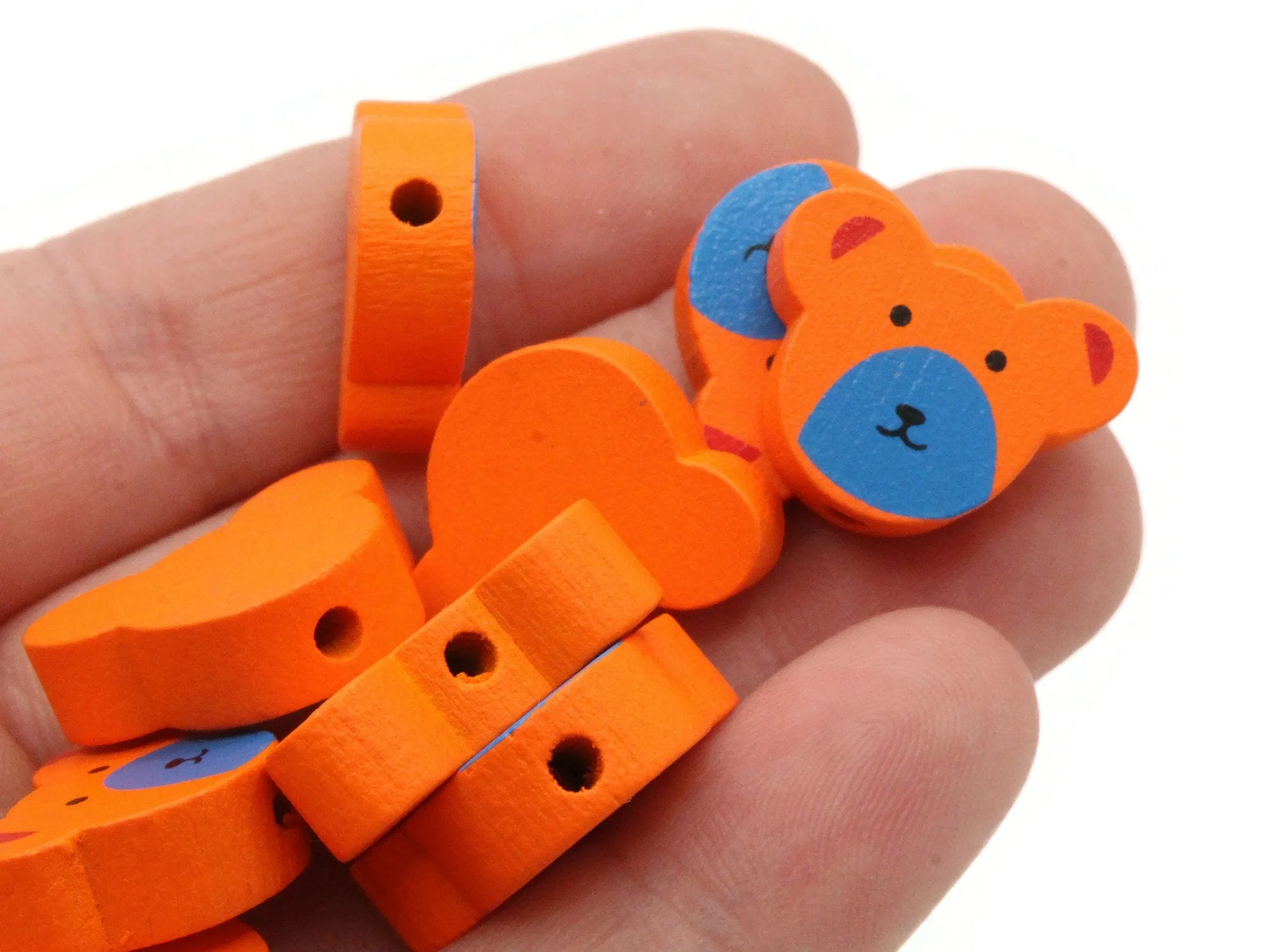 12 15mm Orange Wooden Teddy Bear Beads