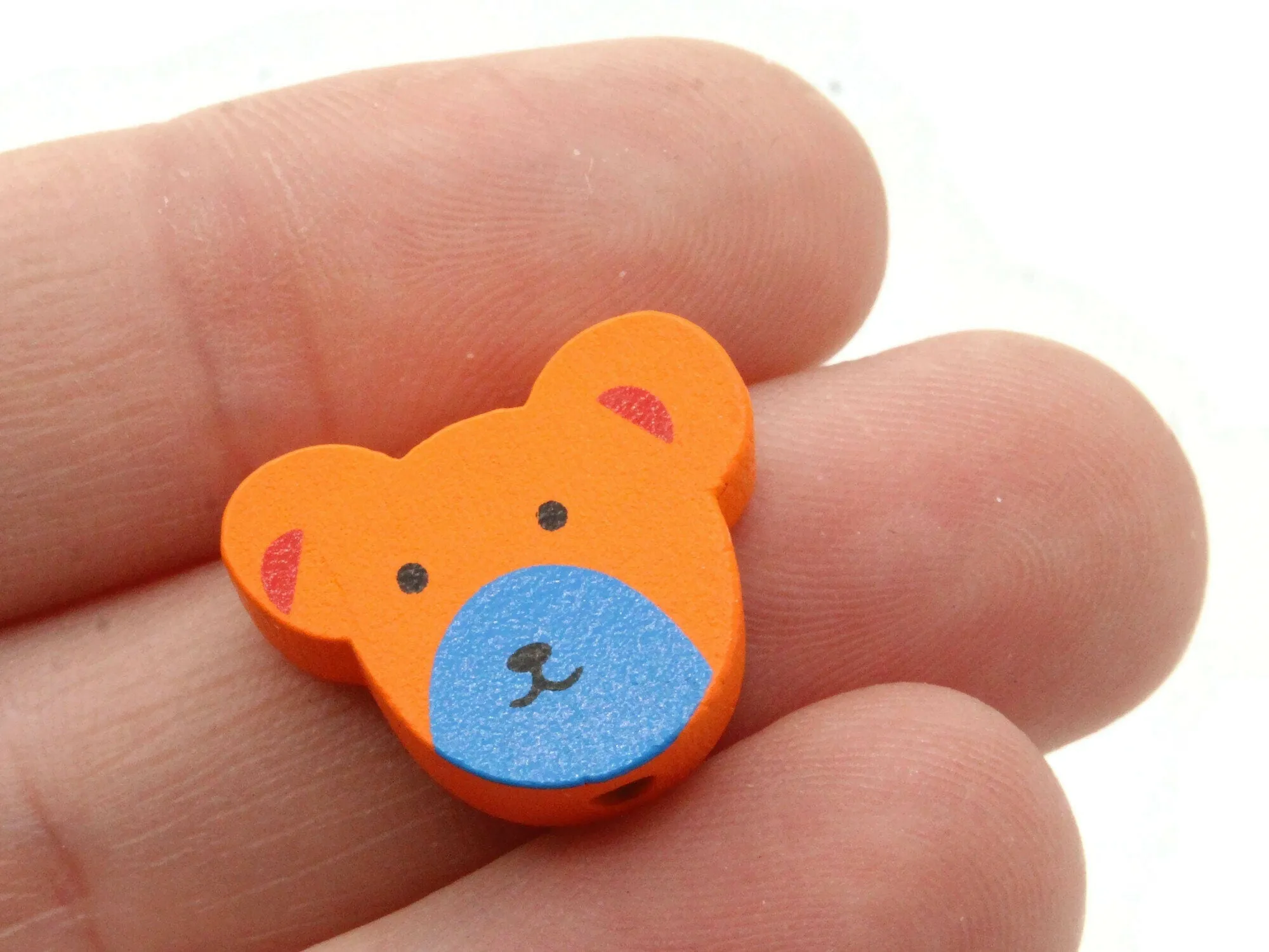 12 15mm Orange Wooden Teddy Bear Beads