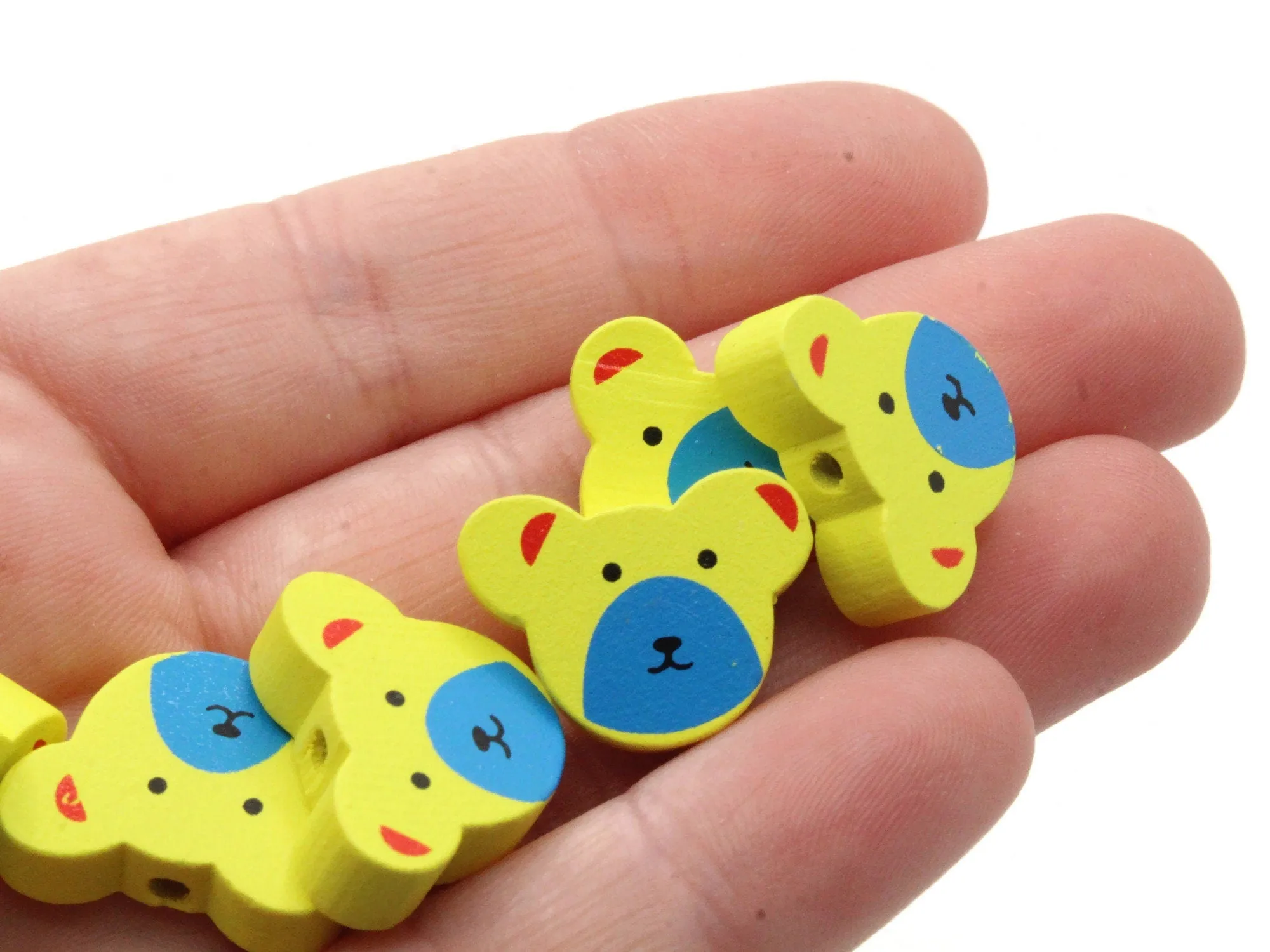 12 15mm Yellow and Blue Wooden Teddy Bear Beads