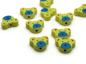 12 15mm Yellow and Blue Wooden Teddy Bear Beads