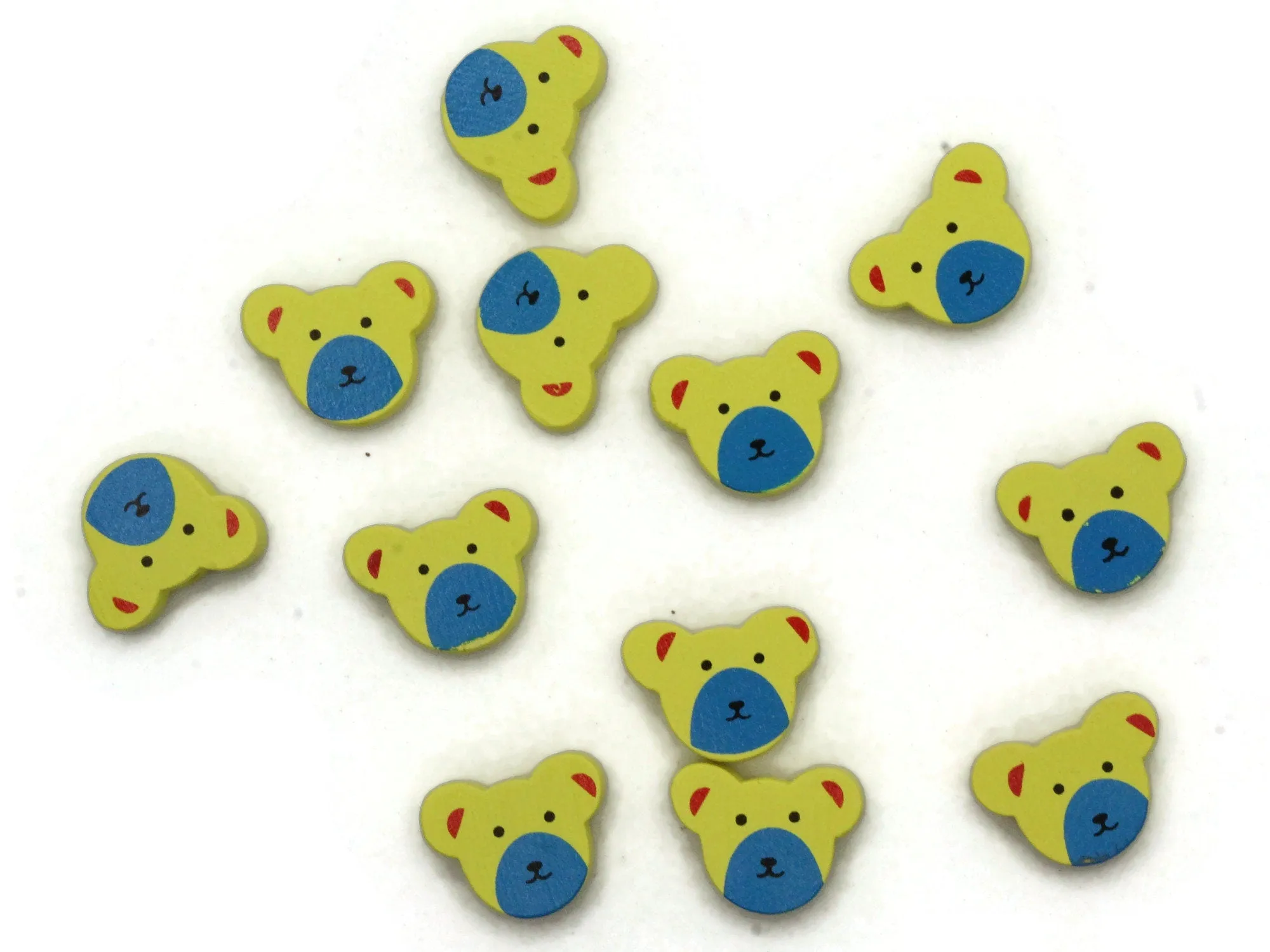 12 15mm Yellow and Blue Wooden Teddy Bear Beads