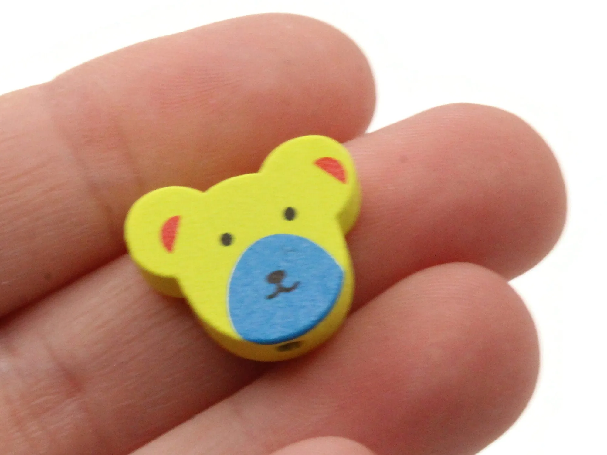 12 15mm Yellow and Blue Wooden Teddy Bear Beads