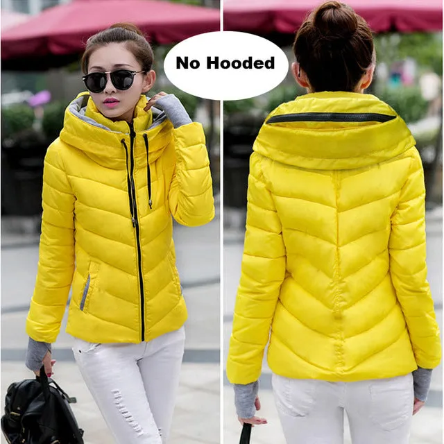 2017 Winter Jacket women Plus Size Womens Parkas Thicken Outerwear solid hooded Coats Short Female Slim Cotton padded basic tops