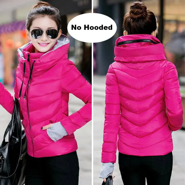 2017 Winter Jacket women Plus Size Womens Parkas Thicken Outerwear solid hooded Coats Short Female Slim Cotton padded basic tops