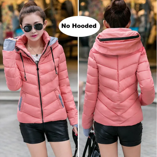 2017 Winter Jacket women Plus Size Womens Parkas Thicken Outerwear solid hooded Coats Short Female Slim Cotton padded basic tops