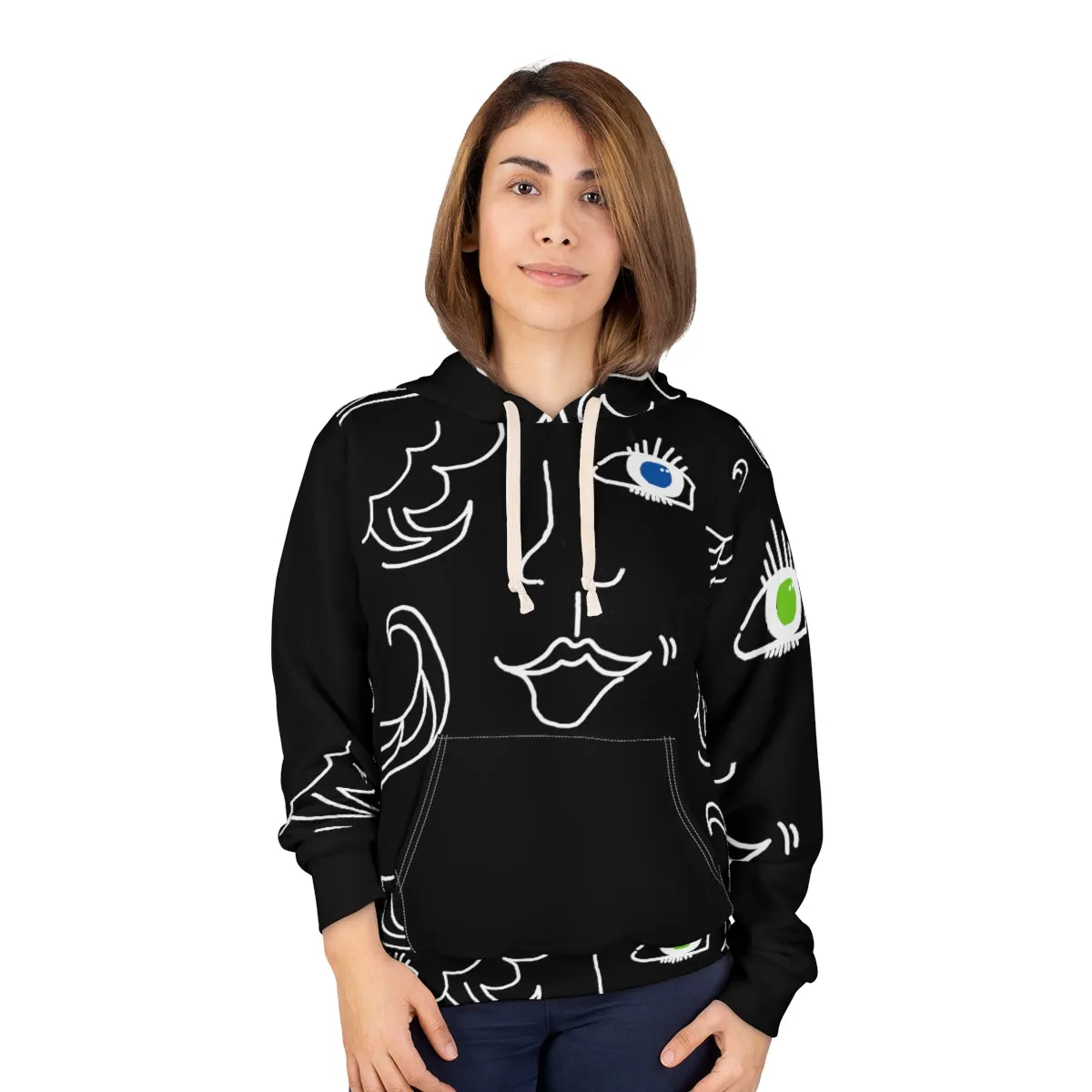 AOP Unisex Pullover Hoodie FACE DOODLES