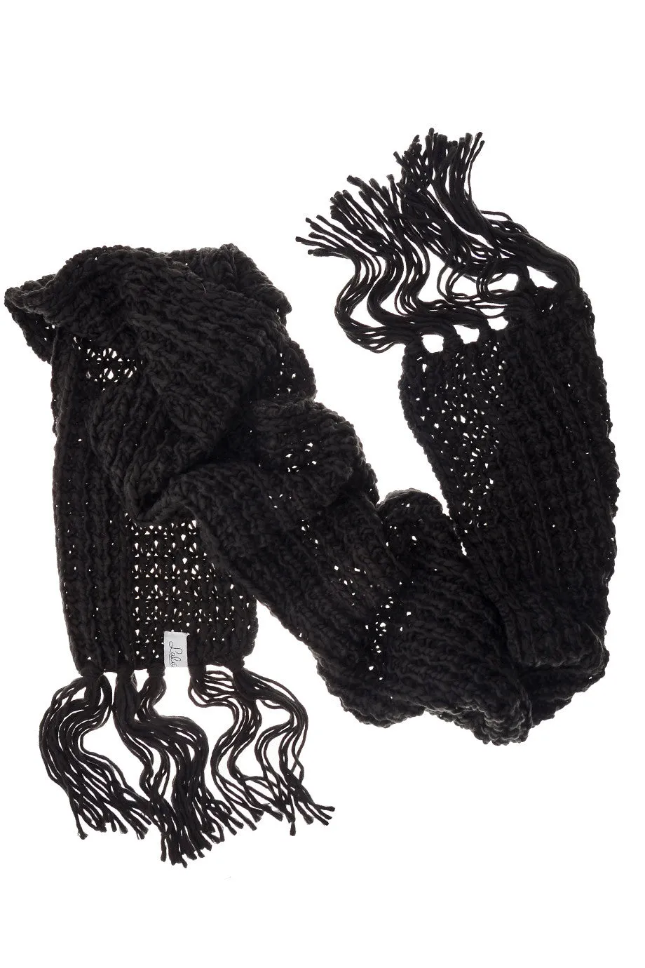 BERN Black Wool Fringed Woman Scarf