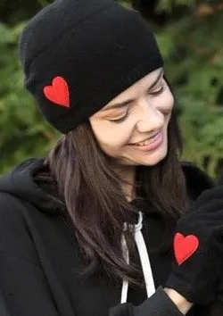 BLACK CASHMERE HAT WITH HEART PATCH