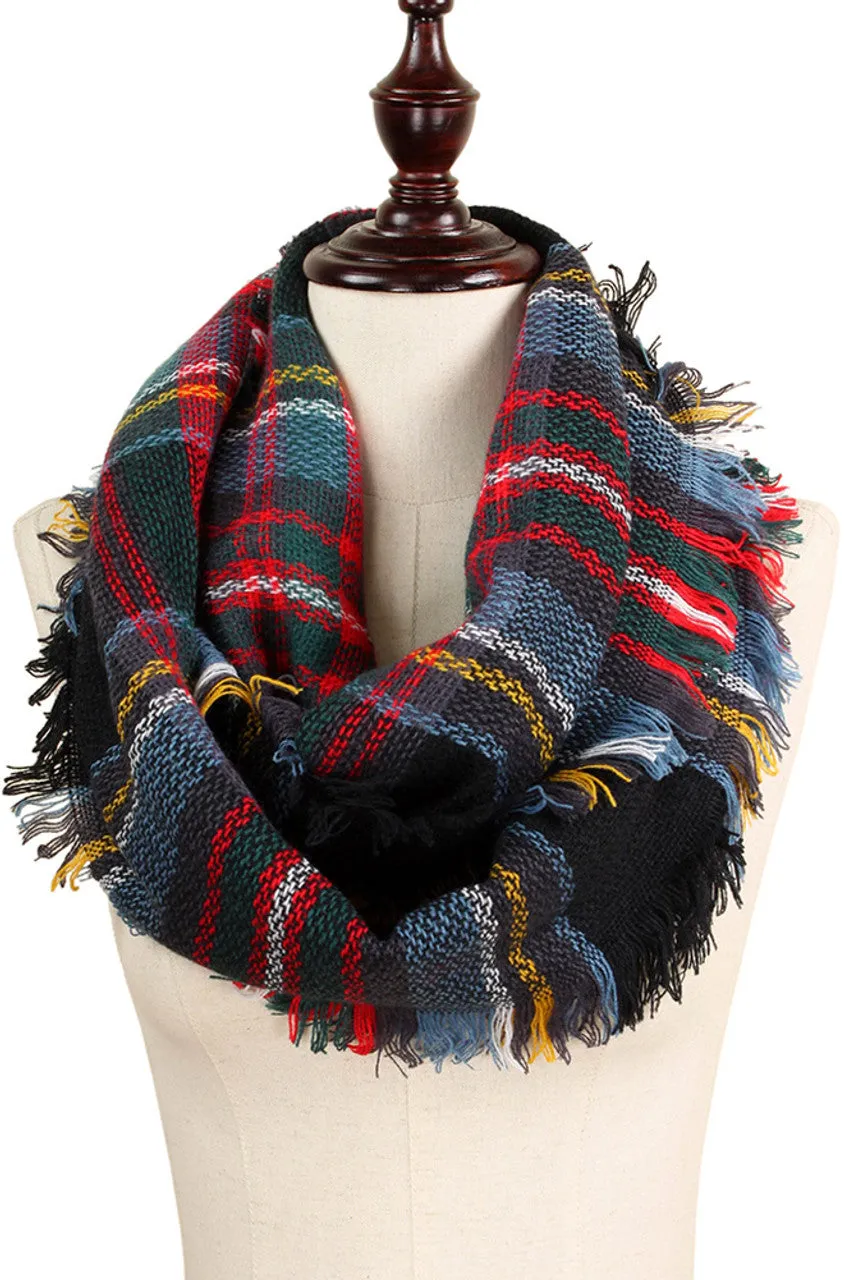 Black plaid infinity Scarf