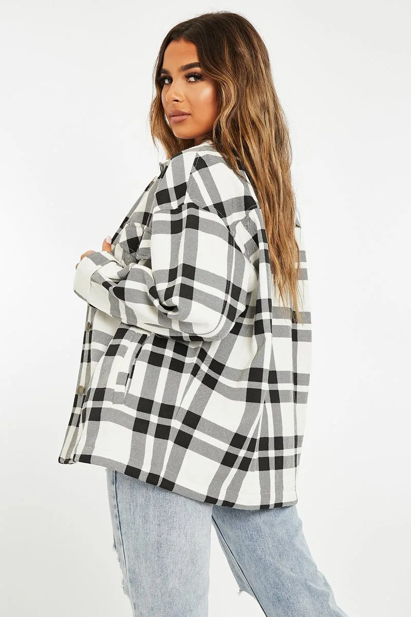 Black White Check Pocket Front Shacket - Misa