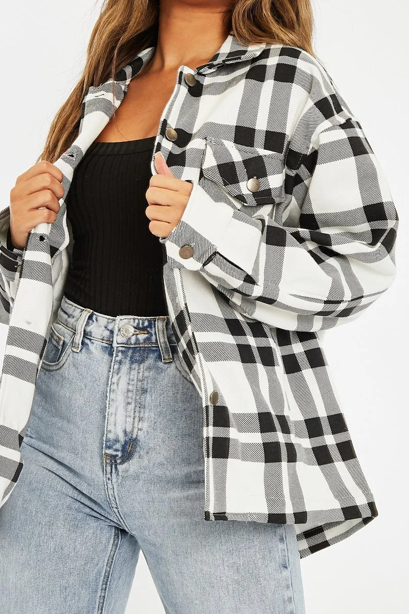 Black White Check Pocket Front Shacket - Misa