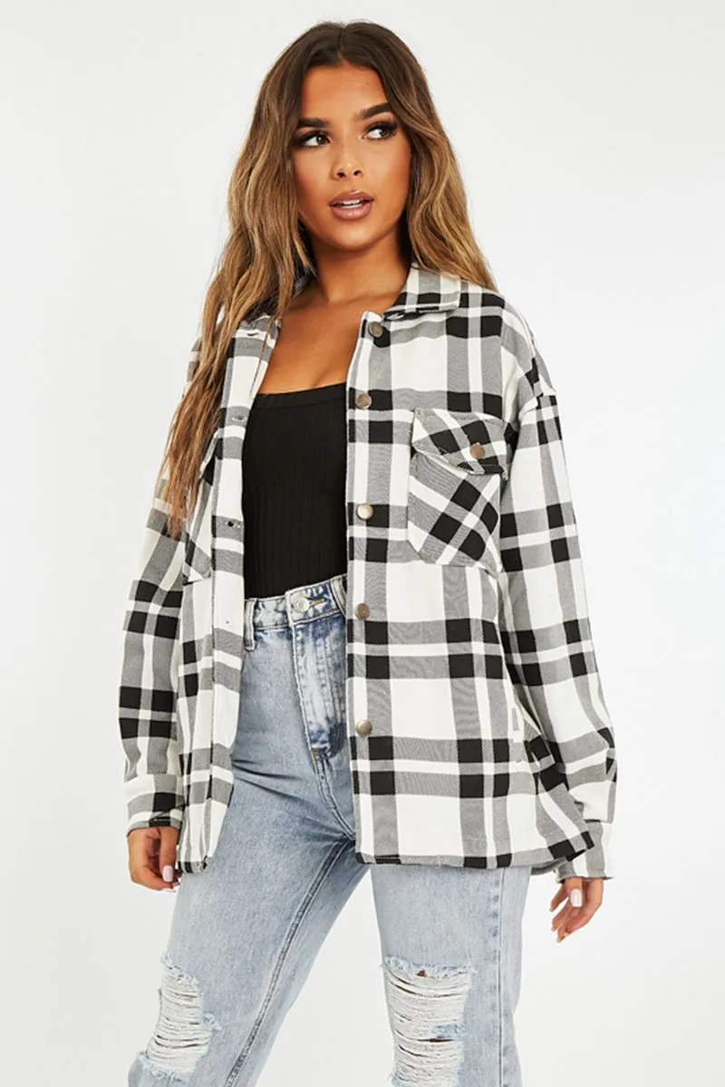 Black White Check Pocket Front Shacket - Misa