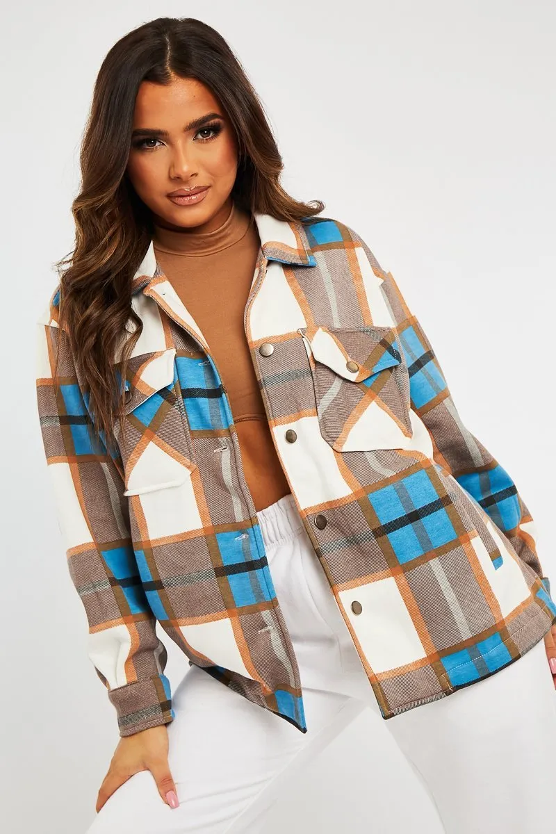 Blue Camel Check Pocket Front Shacket - Misa