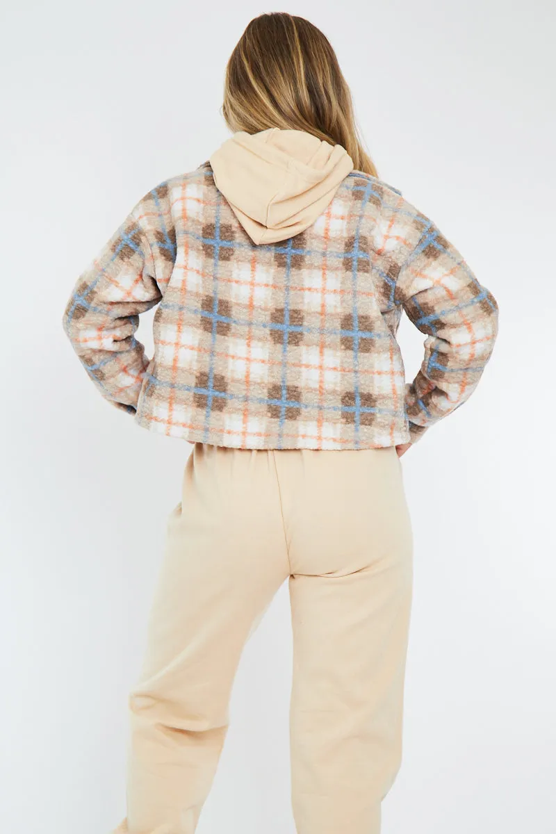 Blue Checked Cropped Pocket Front Shacket - Ebonni