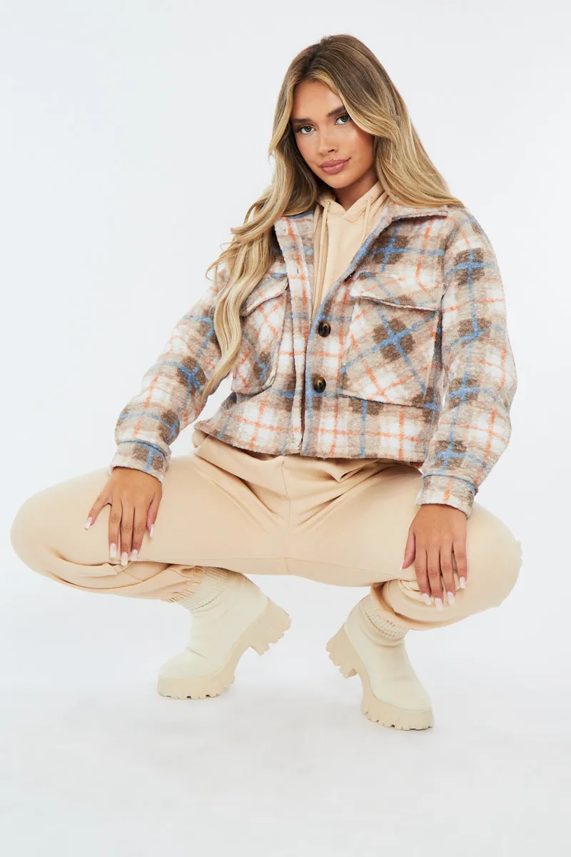 Blue Checked Cropped Pocket Front Shacket - Ebonni