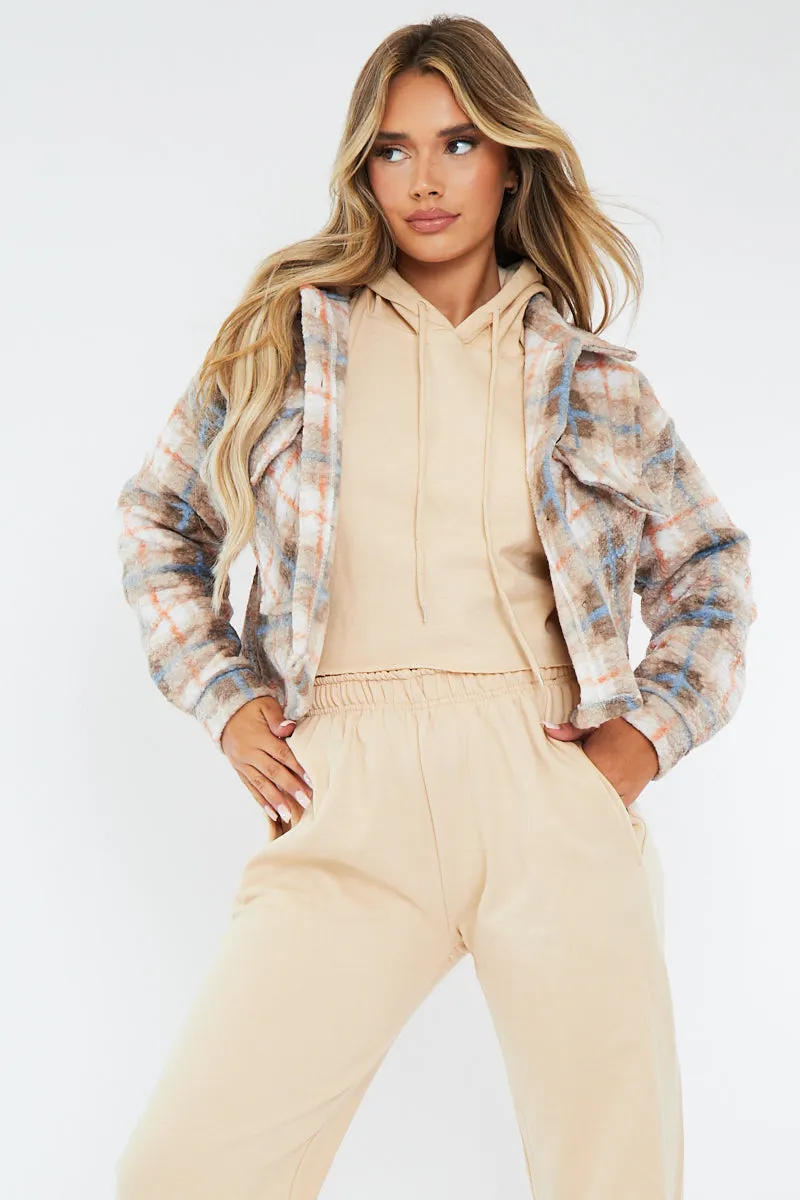 Blue Checked Cropped Pocket Front Shacket - Ebonni