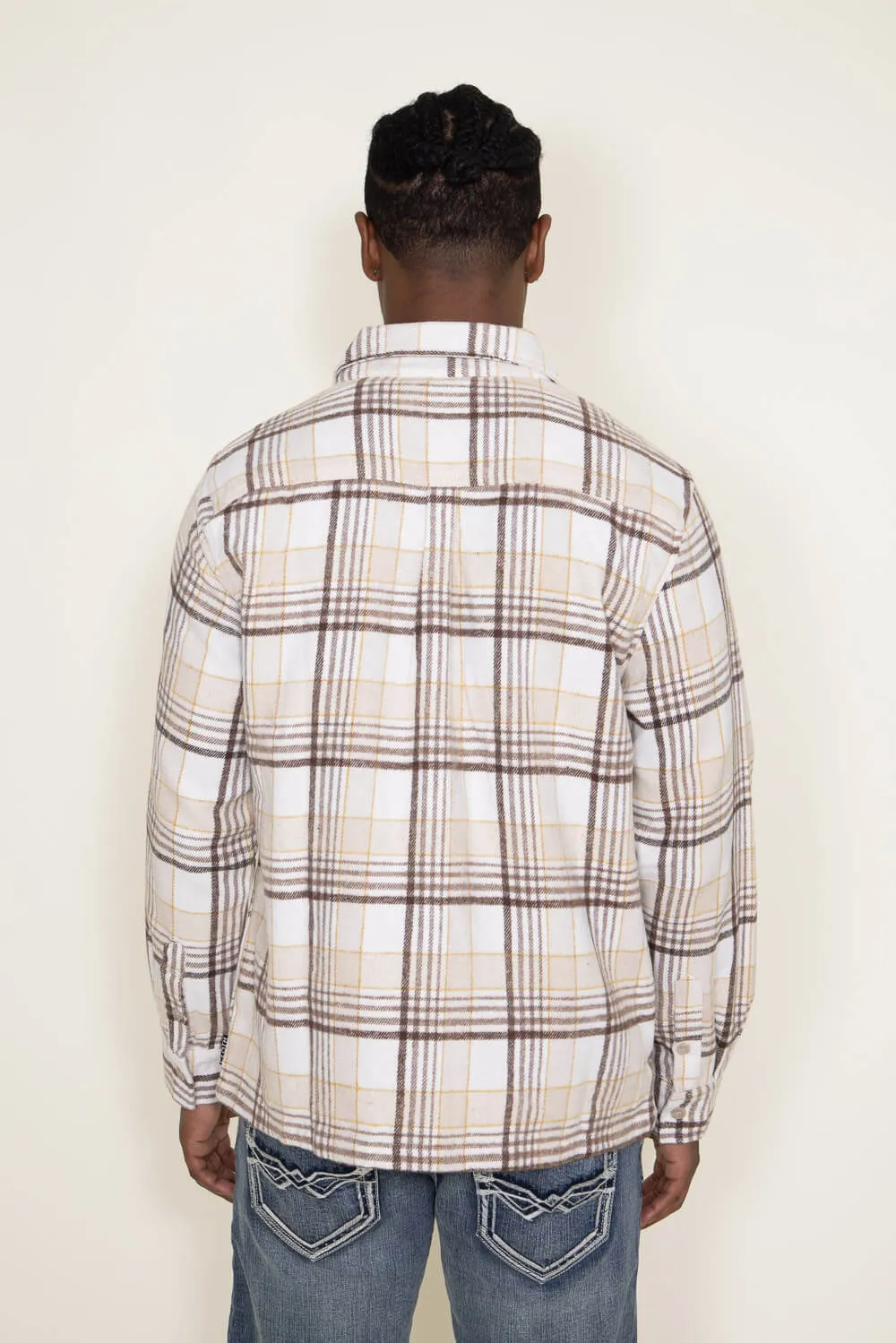 Brooklyn Cloth Heavy Flannel Shacket for Men in Cream | BKMD723F-CRM