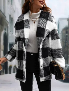 Buffalo Plaid Print Teddy Coat