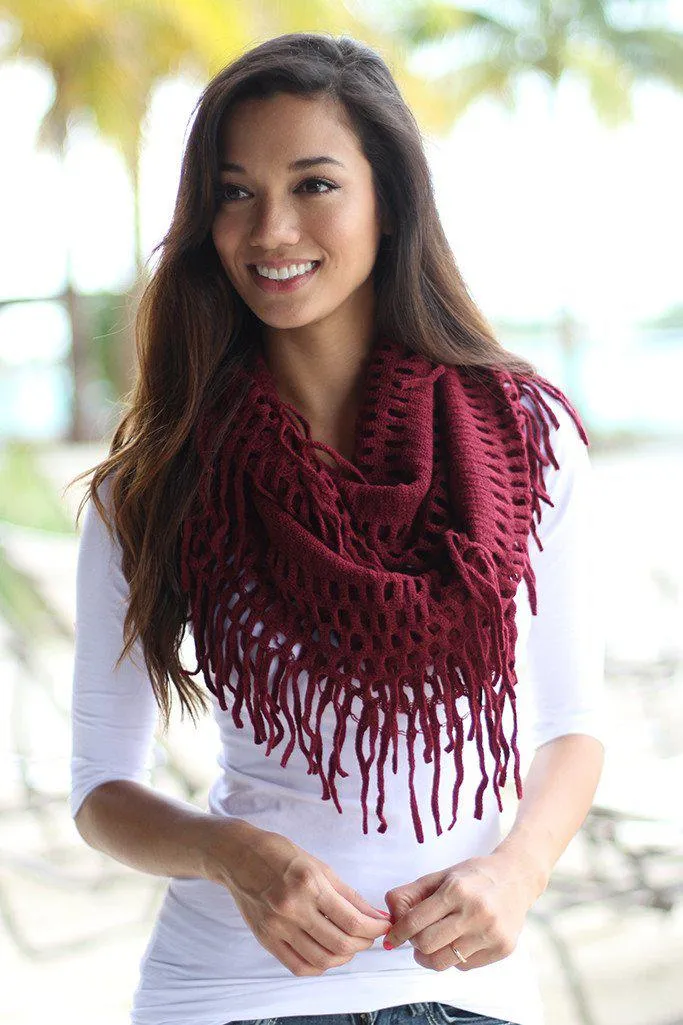 Burgundy Infinity Fringe Scarf