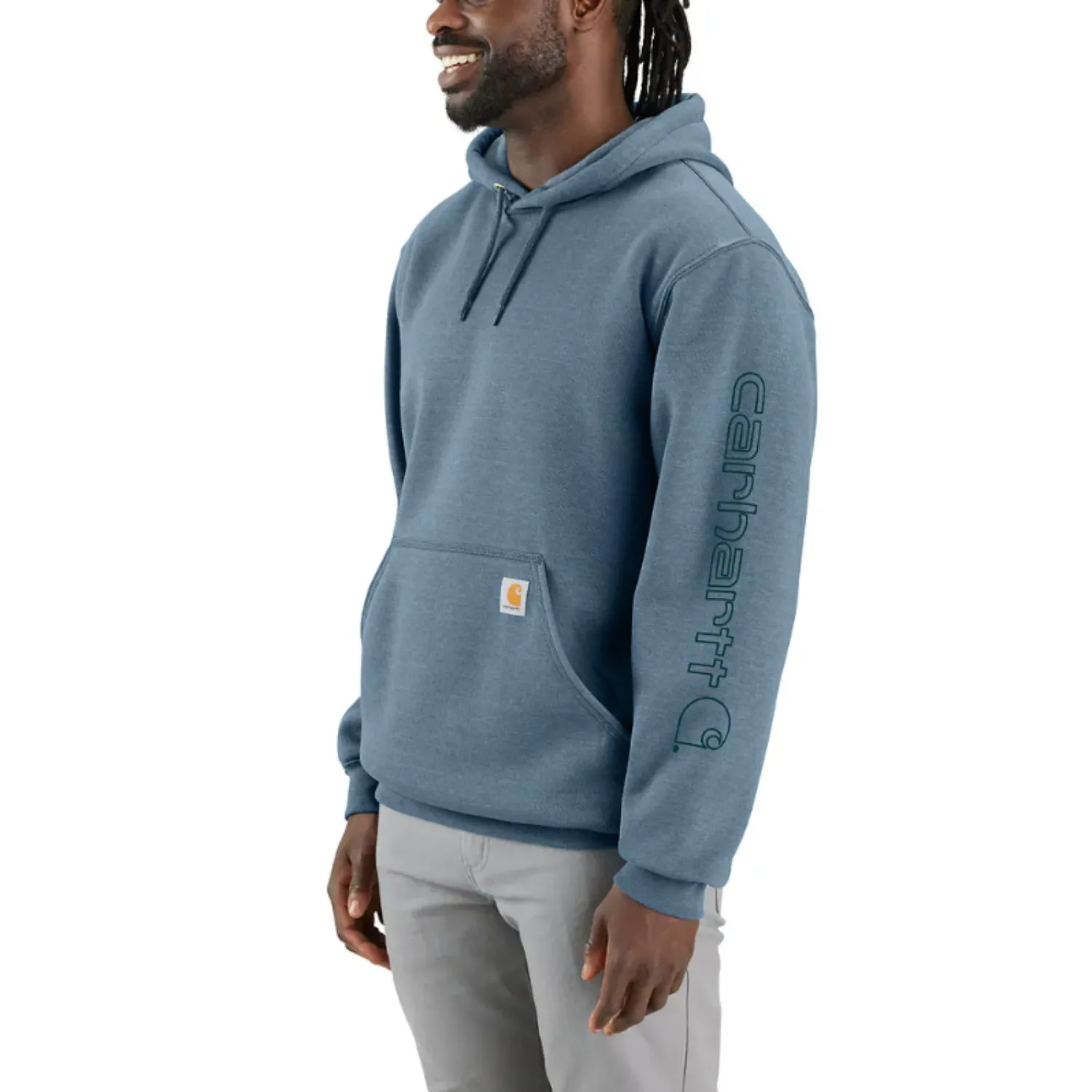 Carhartt Men's Signature Logo Hooded Pullover Sweatshirt_Thundercloud Heather