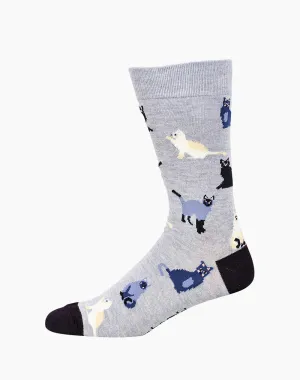 Cats in Blue Bamboo Men's Crew Socks