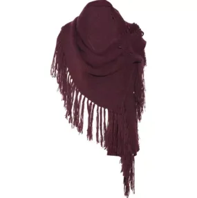 Claude Tassled Burgundy Knit Scarf with Pin