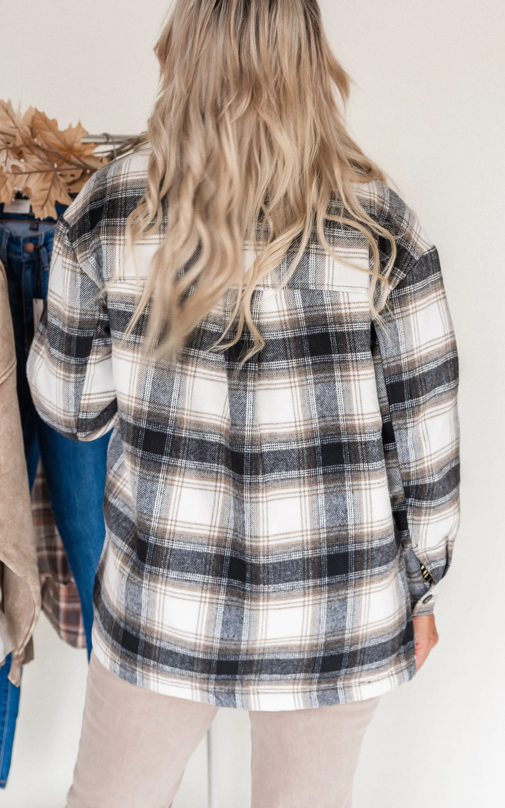 Crisp Morning Plaid Shacket with Sherpa Lining - Black - Final Sale