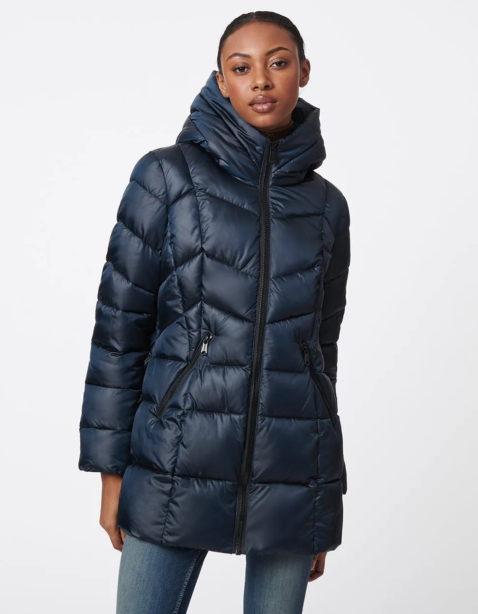 Fab Funnel Shiny Quilted Puffer