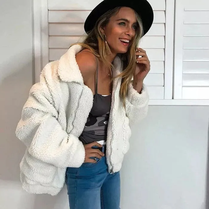 Faux lambswool oversized jacket