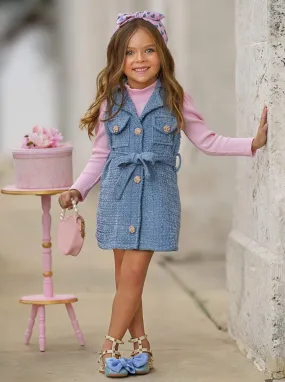 Forever Chic Pink Sweater and Belted Tweed Shacket Dress Set