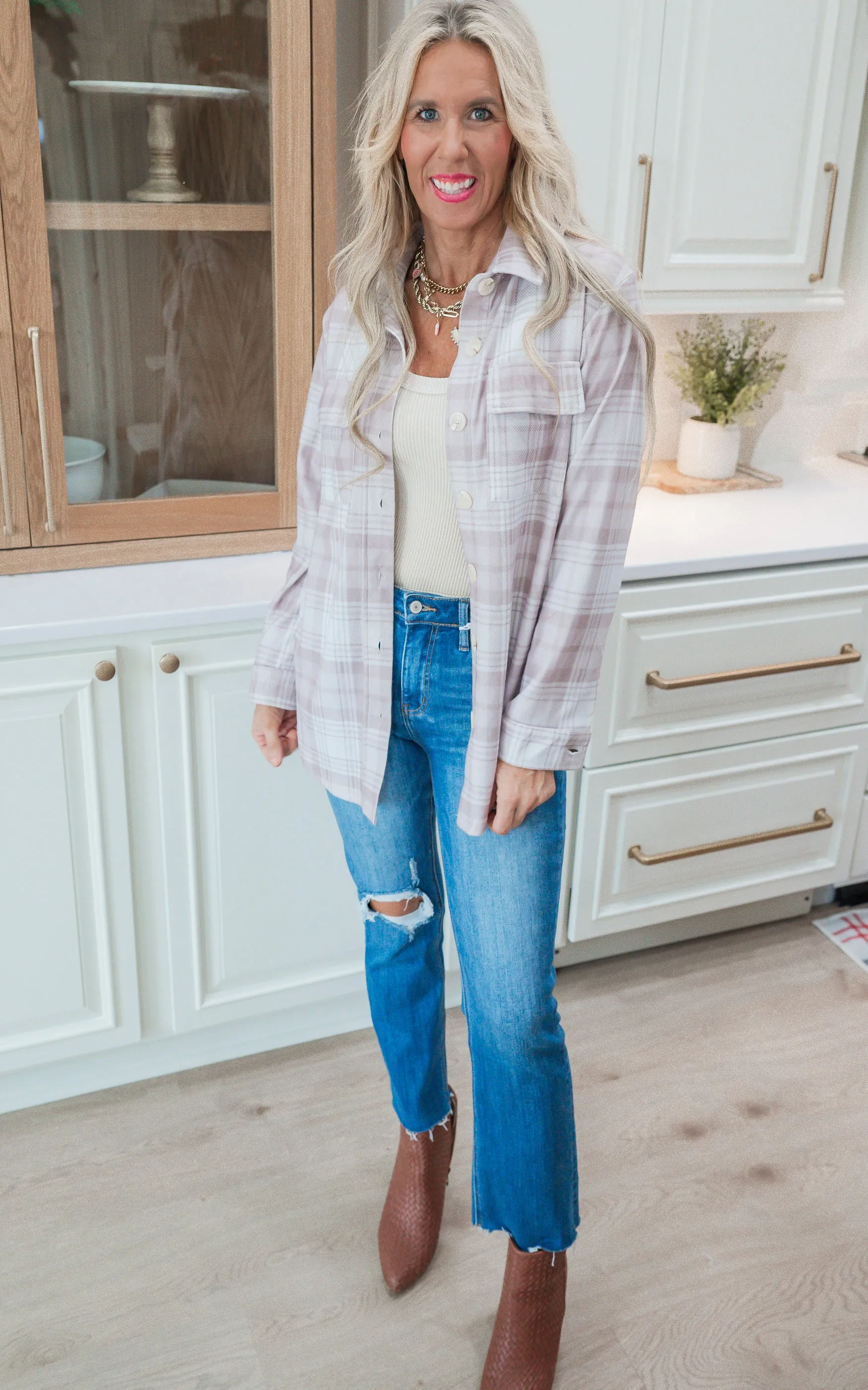 Forever Favorite Plaid Shacket in Cream Mocha #6 | Salty Wave *