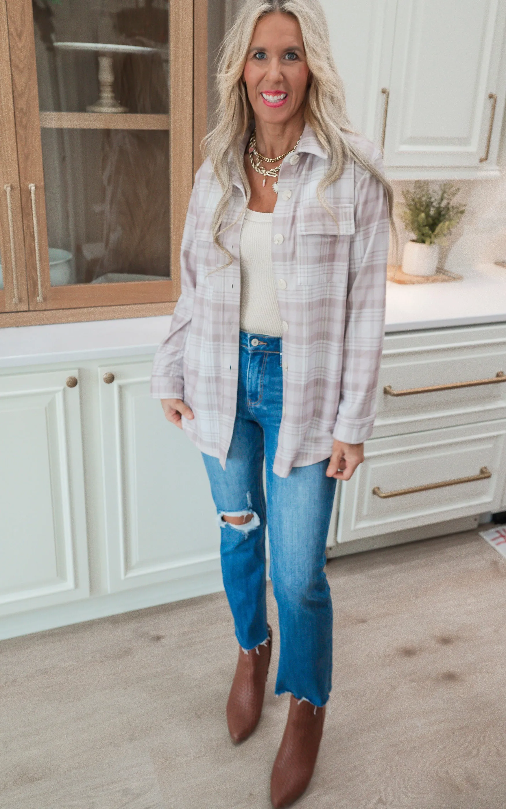 Forever Favorite Plaid Shacket in Cream Mocha #6 | Salty Wave *