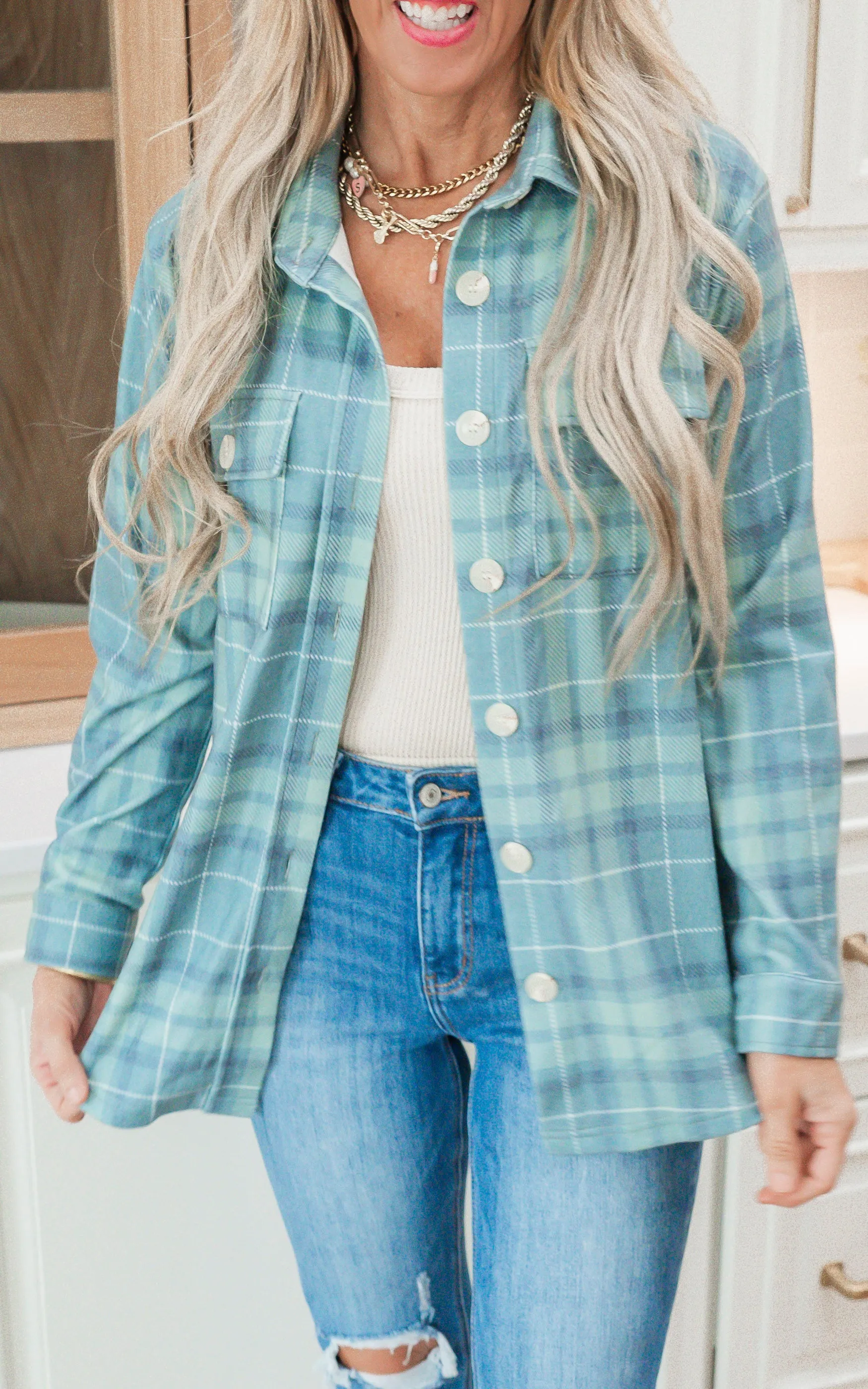 Forever Favorite Plaid Shacket in Green Blue #9 | Salty Wave  *