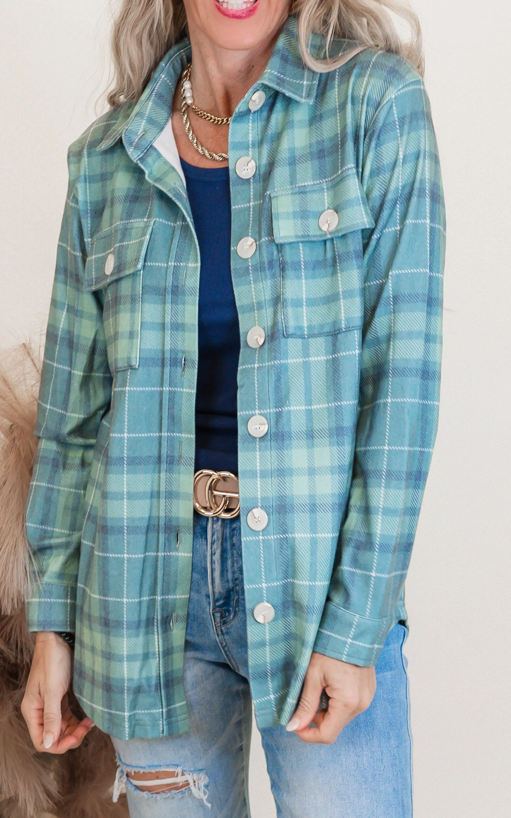 Forever Favorite Plaid Shacket in Green Blue #9 | Salty Wave  *