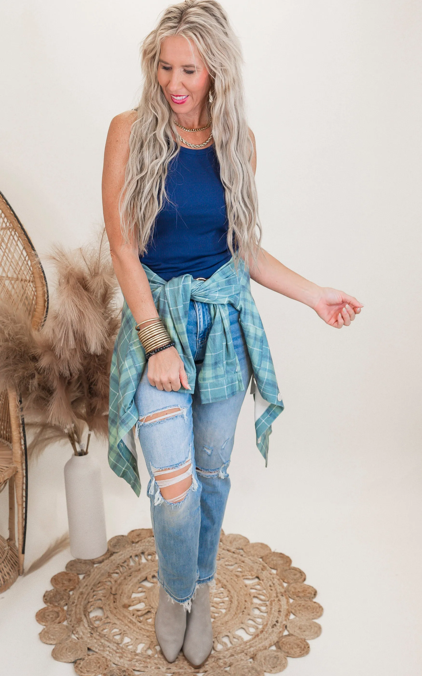 Forever Favorite Plaid Shacket in Green Blue #9 | Salty Wave  *