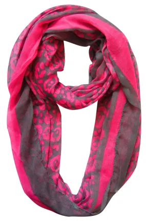 Fuchsia Peach Couture Retro Neon Animal Print Infinity Loop Scarf