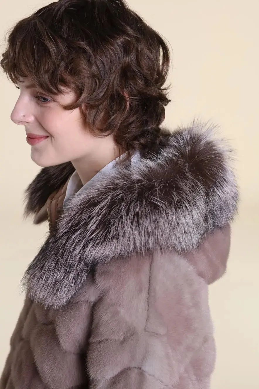 Fur mink jacket with fox fur hood