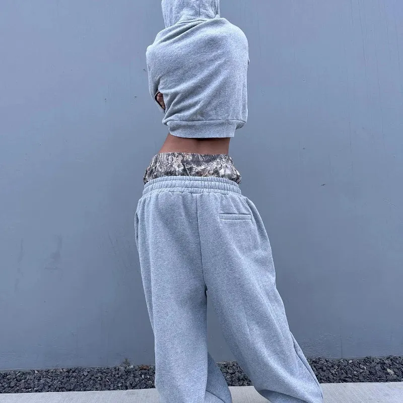 Girlary Y2K Retro Sweatpants Double Waisted Embroidered Camouflage Pattern Wide Leg Pants Men Trend Casual Streetwear Unisex Baggy Pants