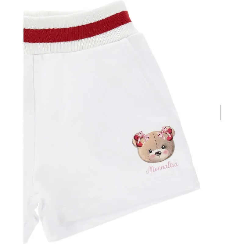 Girls White Teddy Print Shorts