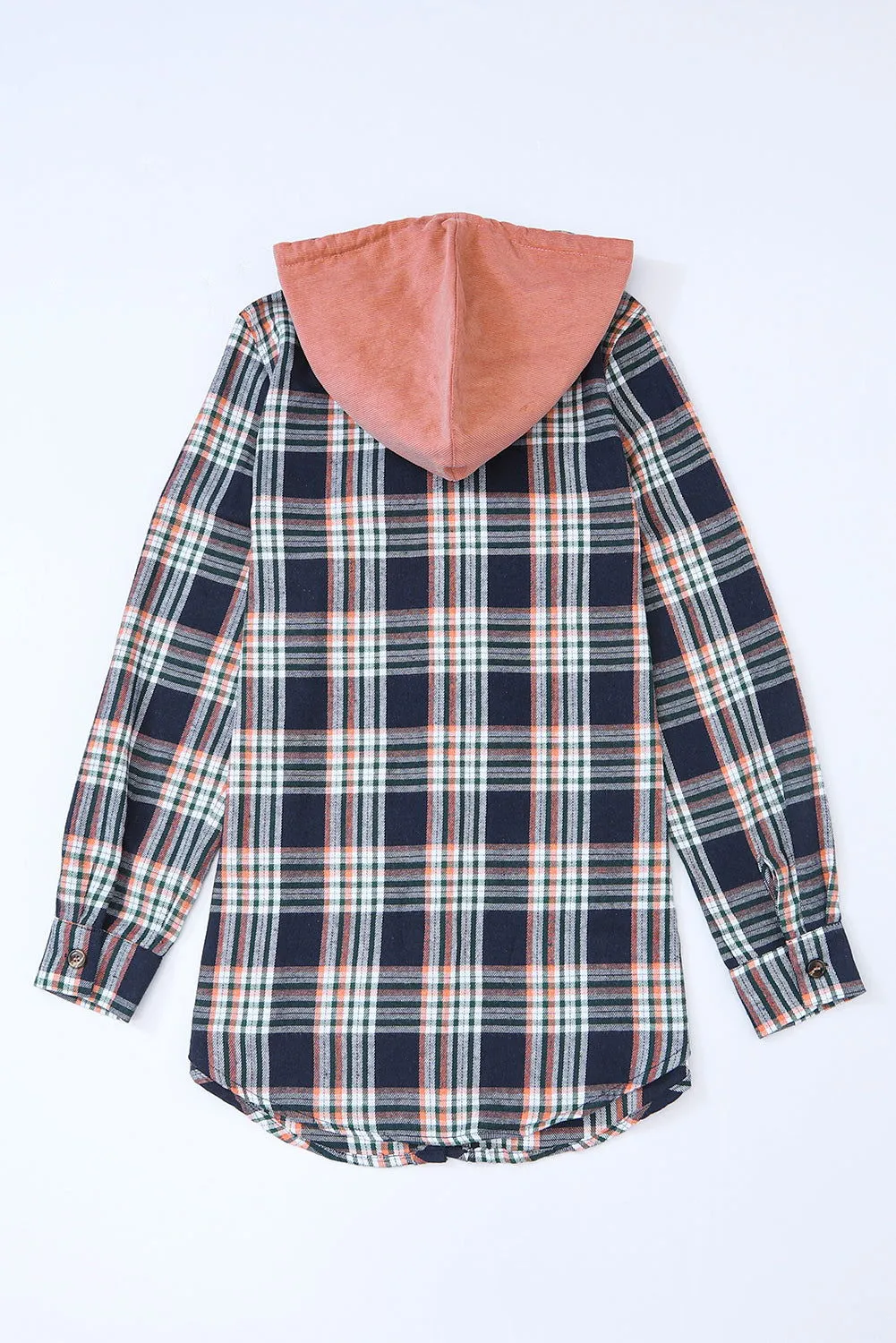 Gray Plaid Pockets Drawstring Hooded Shacket