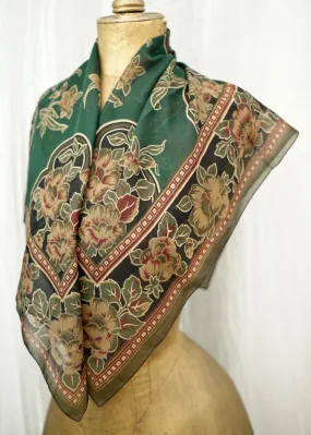 Green Floral Silk Chiffon Scarf Shawl